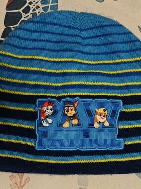 Kids Blue Paw Patrol Beanie with Yellow Stripes